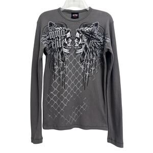 MMA Elite Y2K Skater Grunge Men’s Skull Thermal Knit Long Sleeve Shirt Size S